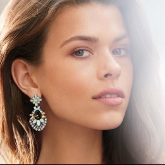 Crystal Flower Drop Statement Earrings - Picture 1 of 5